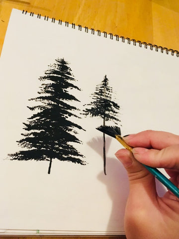 Peindre des arbres avec un pinceau éventail?