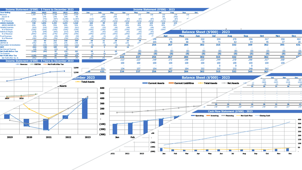 Plantilla de Excel del plan financiero del salón de spa móvil Resumen de estados financieros
