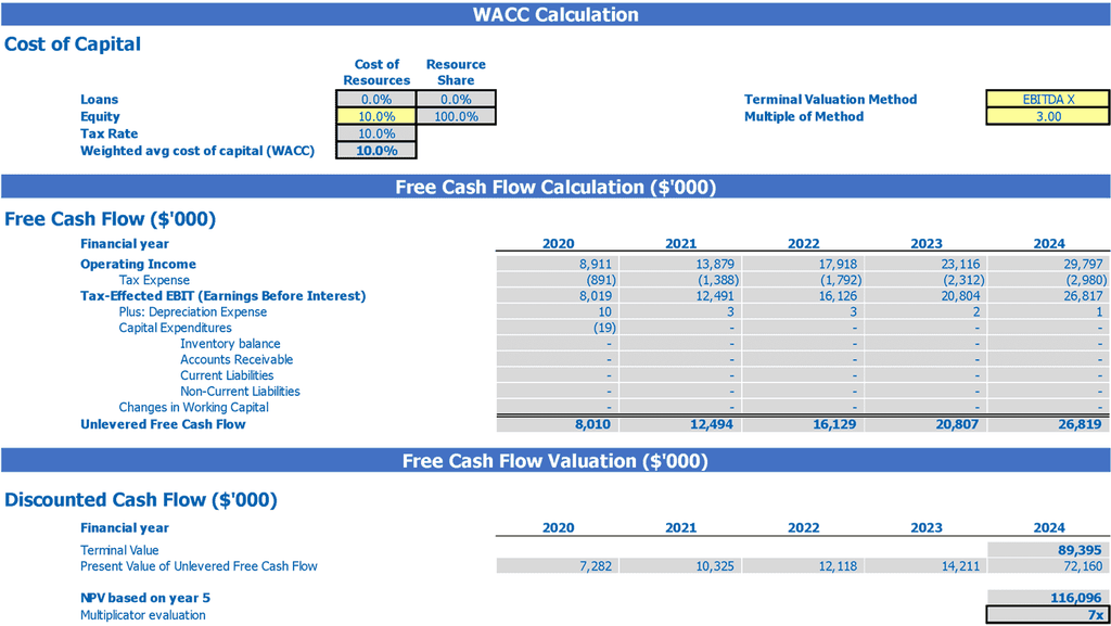 Aquaponics Financial Projection Excel Template DCF Valuation