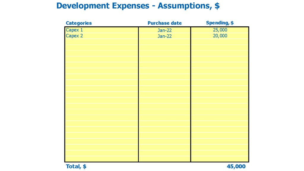 Wedding Shop Financial Plan Excel Template Capital Expenditure Inputs