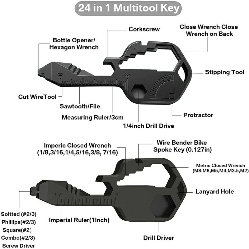 24 in 1 Multi Tool Key, Stainless Steel Key Shaped Pocket Tool