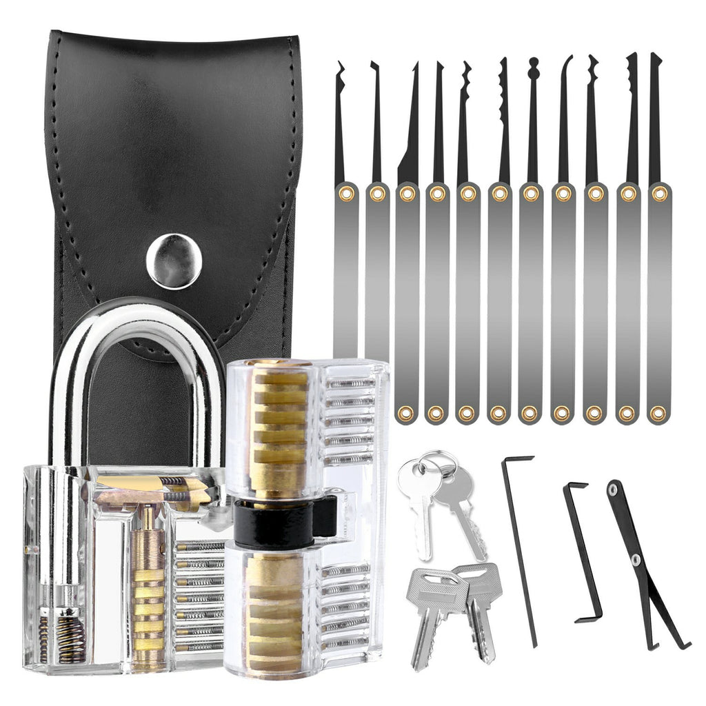 15 Pcs Lock Training Set with Clear Transparent Padlock and Euro Cylinder Locks