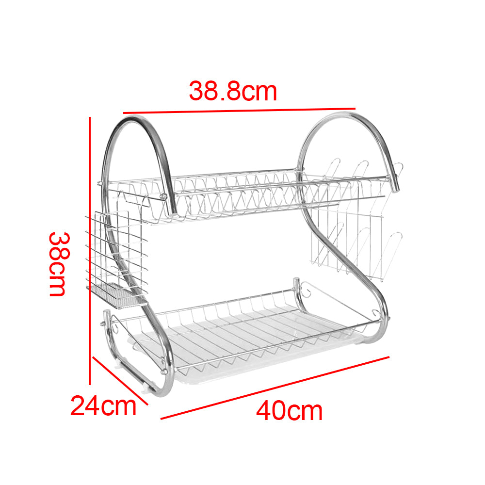 2 Tier Dish Drainer Rack with Drip Tray Draining Plate Bowl Rack