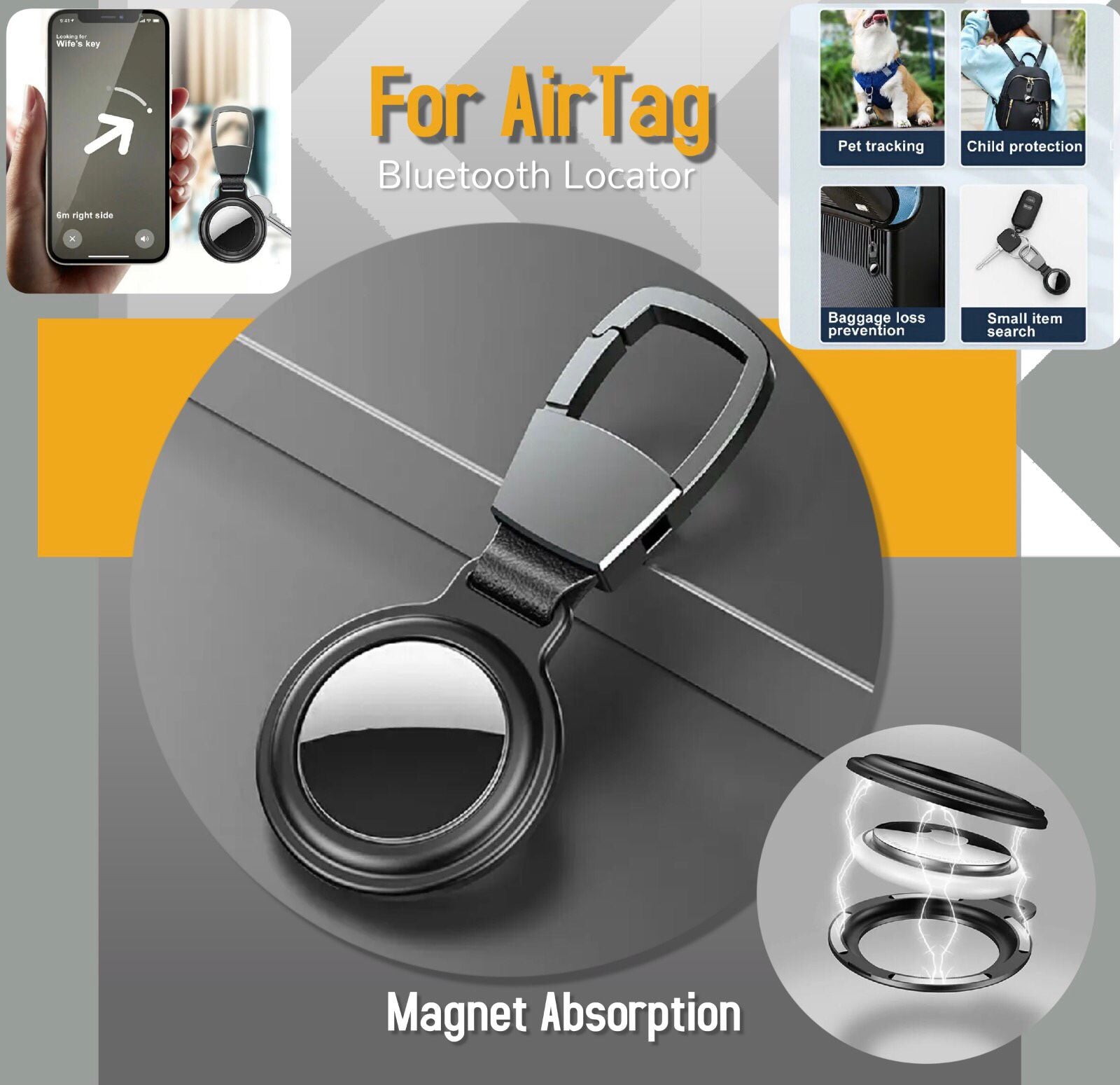 Magnetic Metal Holder Keyring Carry Case Keychain Air Tag