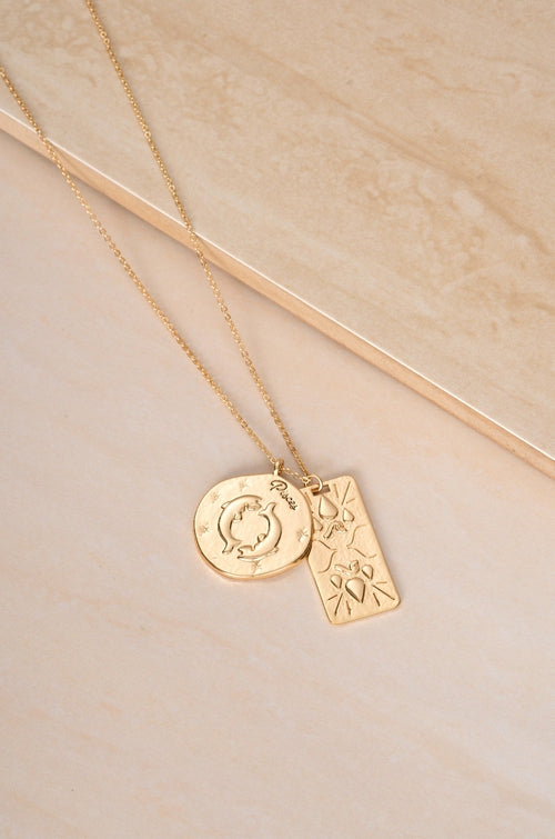Zodiac Double Medallion 18k Gold Plated Necklace