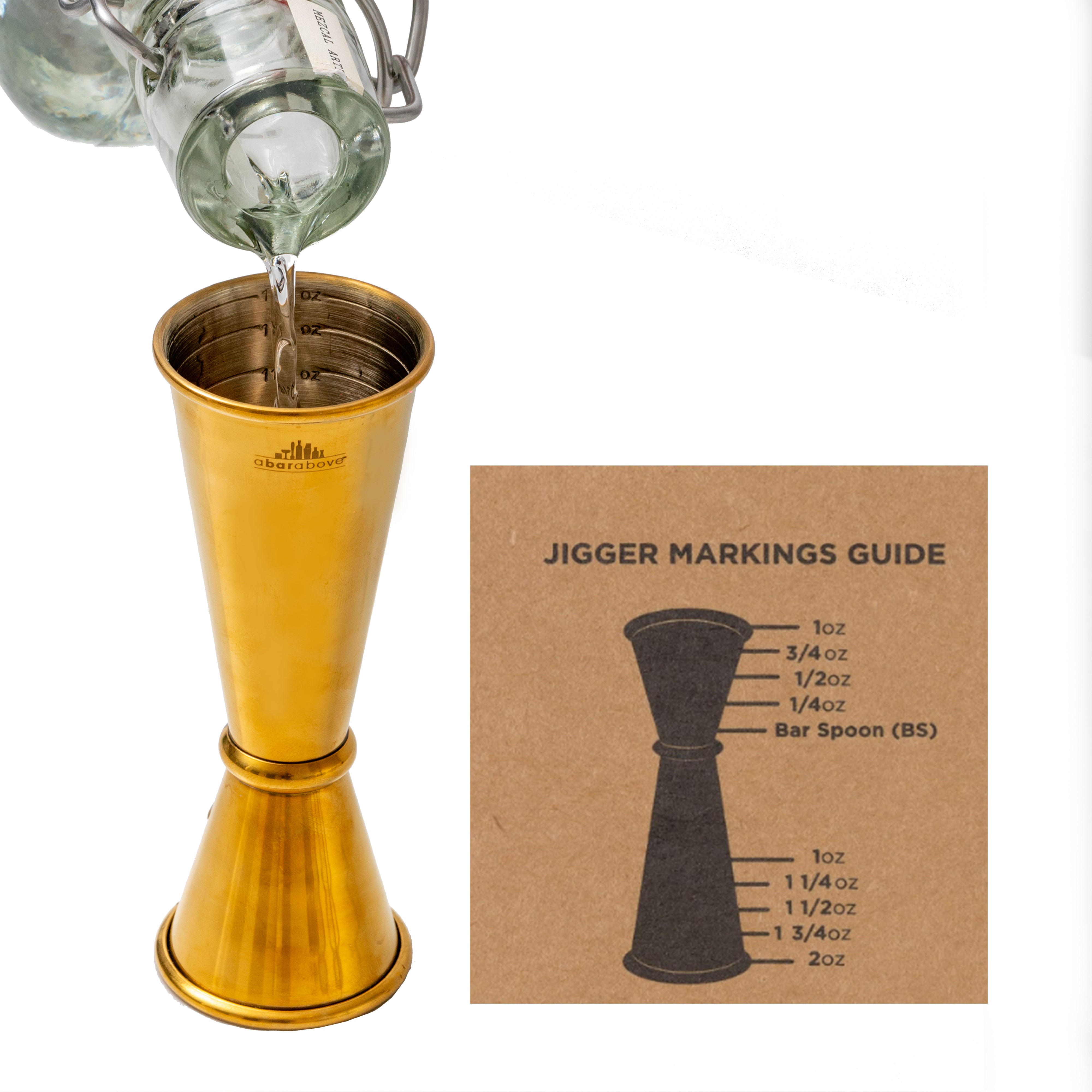 Pure Copper Double Jigger 1 & 2 Oz, Bar Cocktail Measuring Liquor Jigger 4  Piece