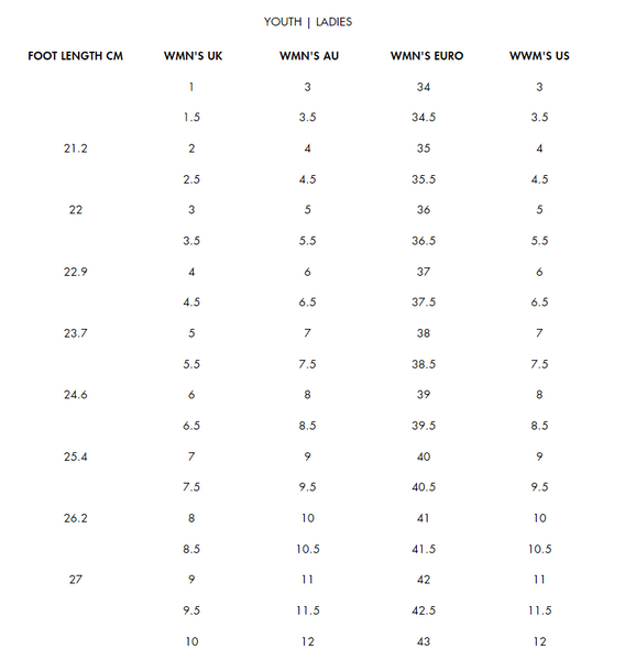 Baxter Boot Size Guide