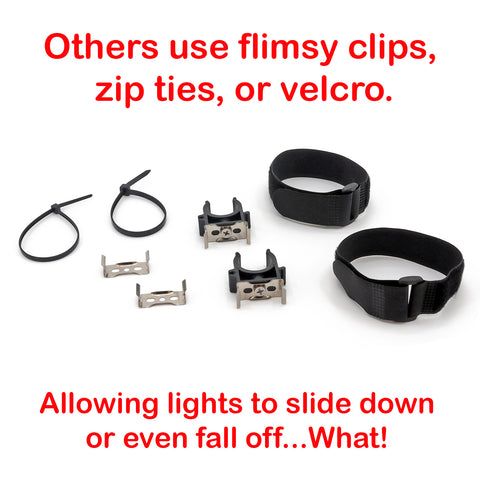 flimsy clips, zip ties and velcro