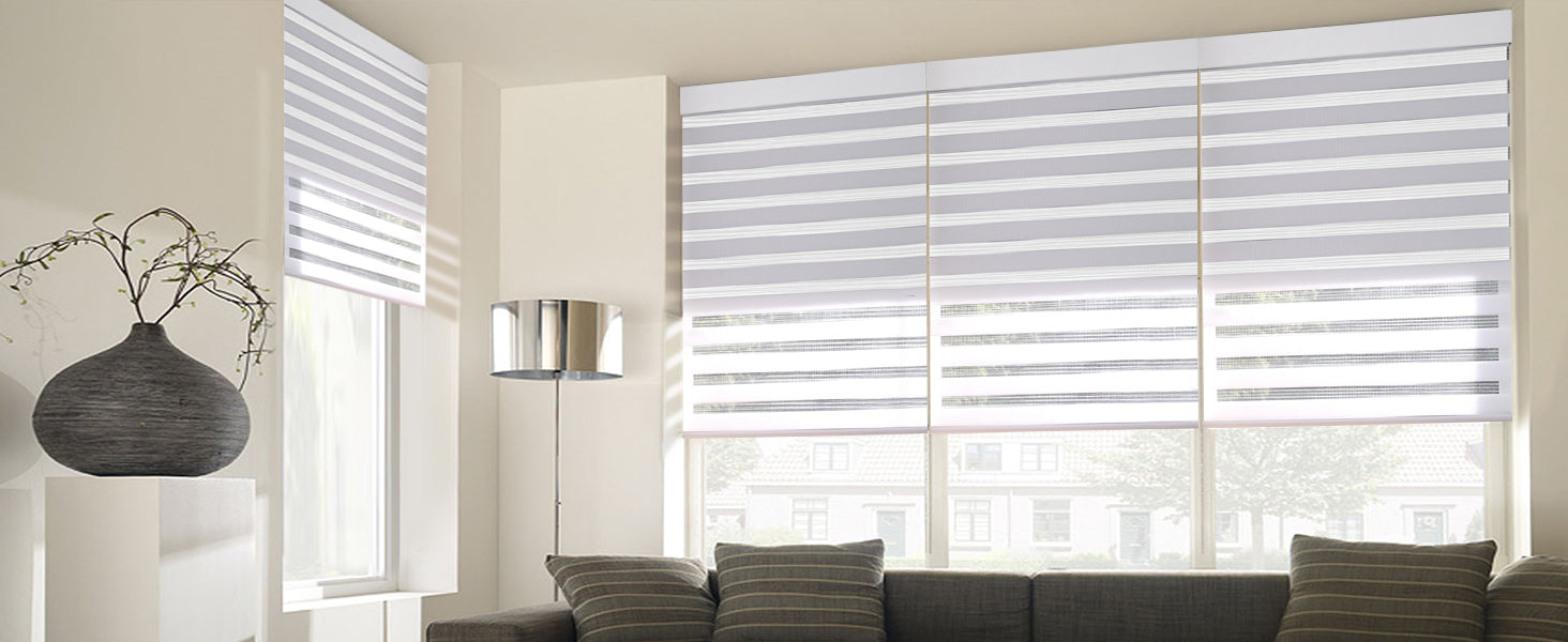 Day and Night Dual Layers Roller Shades with Zebra Shades Rechargeable Motor