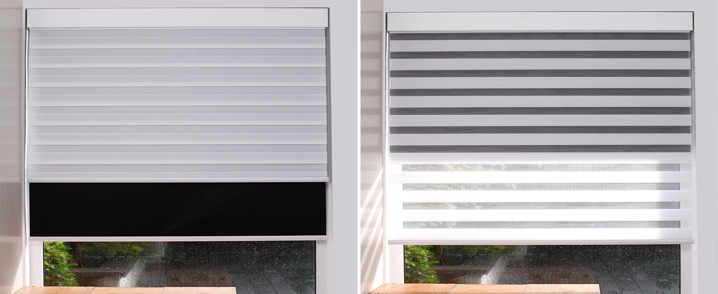 Day and Night Dual Layers Roller Shades with Zebra Shades Rechargeable Motor