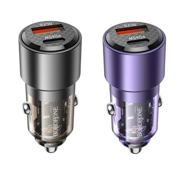 BOROFONE 83W BZ20A Smart PD65W +QC3.0  Dual Ports Fast Charging Car Charger Purple:1 Flash Drive Storage:128GB