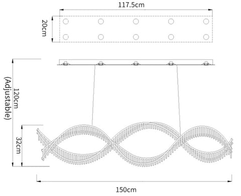 Broxle Stream Chandelier Measurements 150cm
