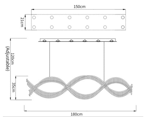 Broxle Stream Chandelier Measurements 180cm