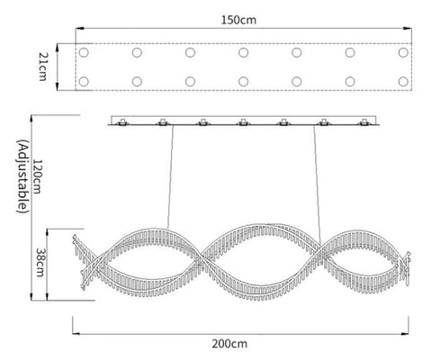 Broxle Stream Chandelier Measurements 200cm