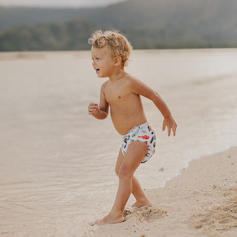 Kaleimamo Nā Iʻa ʻOno Ē cloth diaper baby on beach