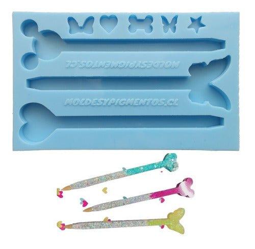 Molde Set 3 Lápices 14cm + Adornos Para Resina Epóxica