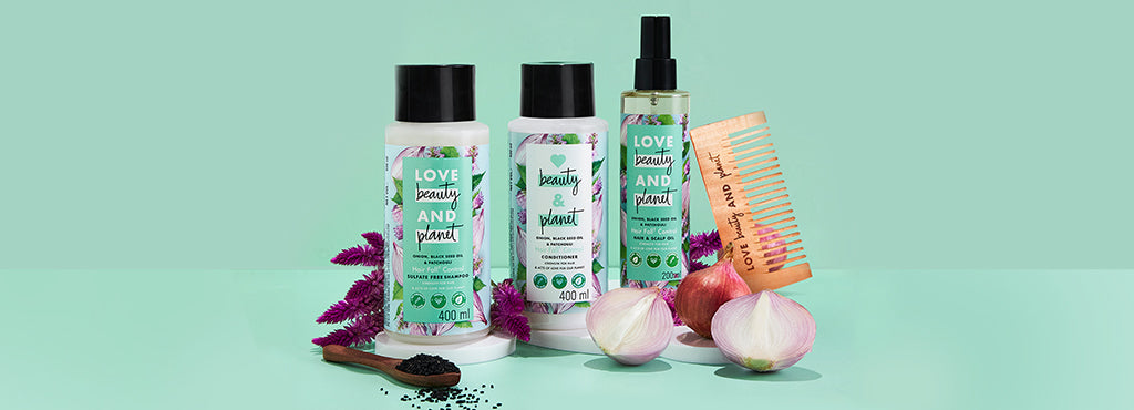 Love Beauty and Planet Shampoo, Conditioner, hair oil