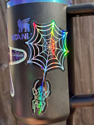 Spider Web & Pumpkin Spider Holographic Sticker - Coastal Haze Designs