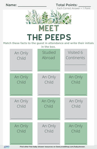 Baby Shower Game: Meet the Peeps