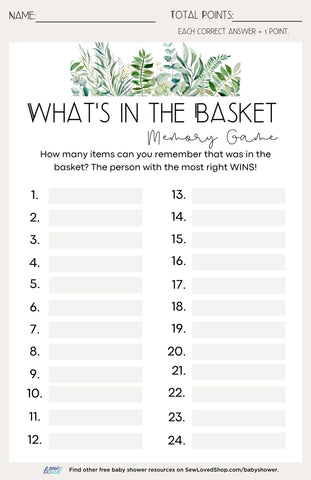 Baby Shower Game: What's in the Basket