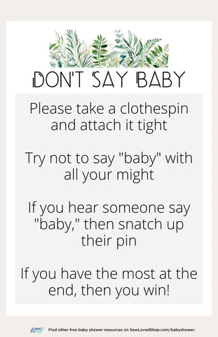 Don't Say Baby Baby Shower Game