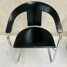 Load image into Gallery viewer, SET OF 4 BLACK SADDLE LEATHER DINING CHAIRS BY A. RIZZATTO FOR LO STUDIO, ITALY 1980
