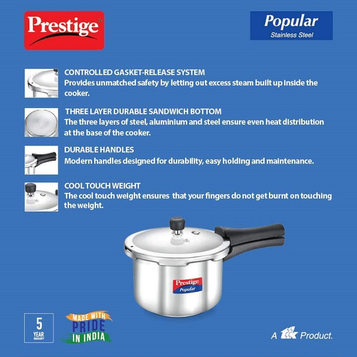 Prestige Popular Steel 3L Pressure Cooker