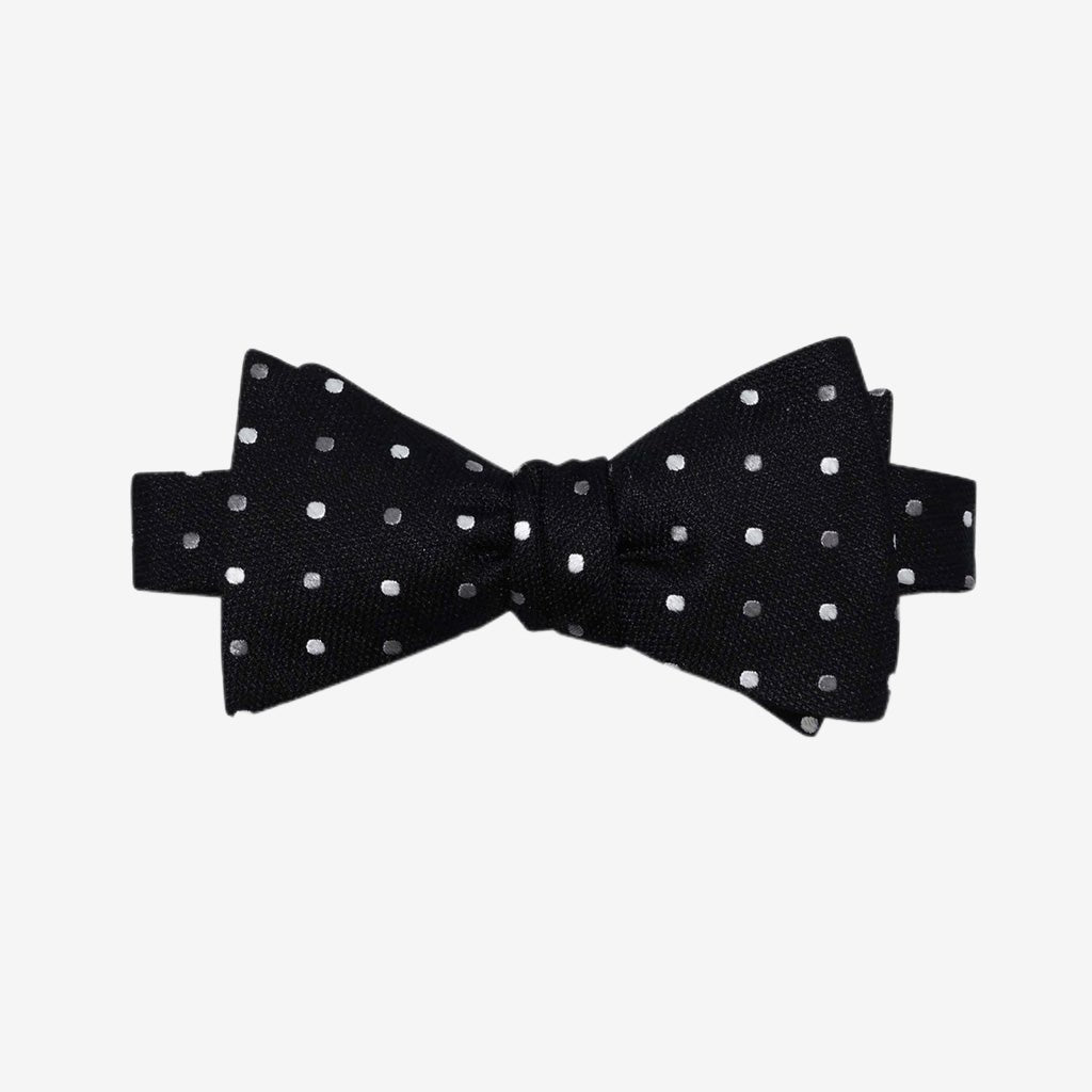 Black Polka Dots Silk Bow Tie (self-tie)