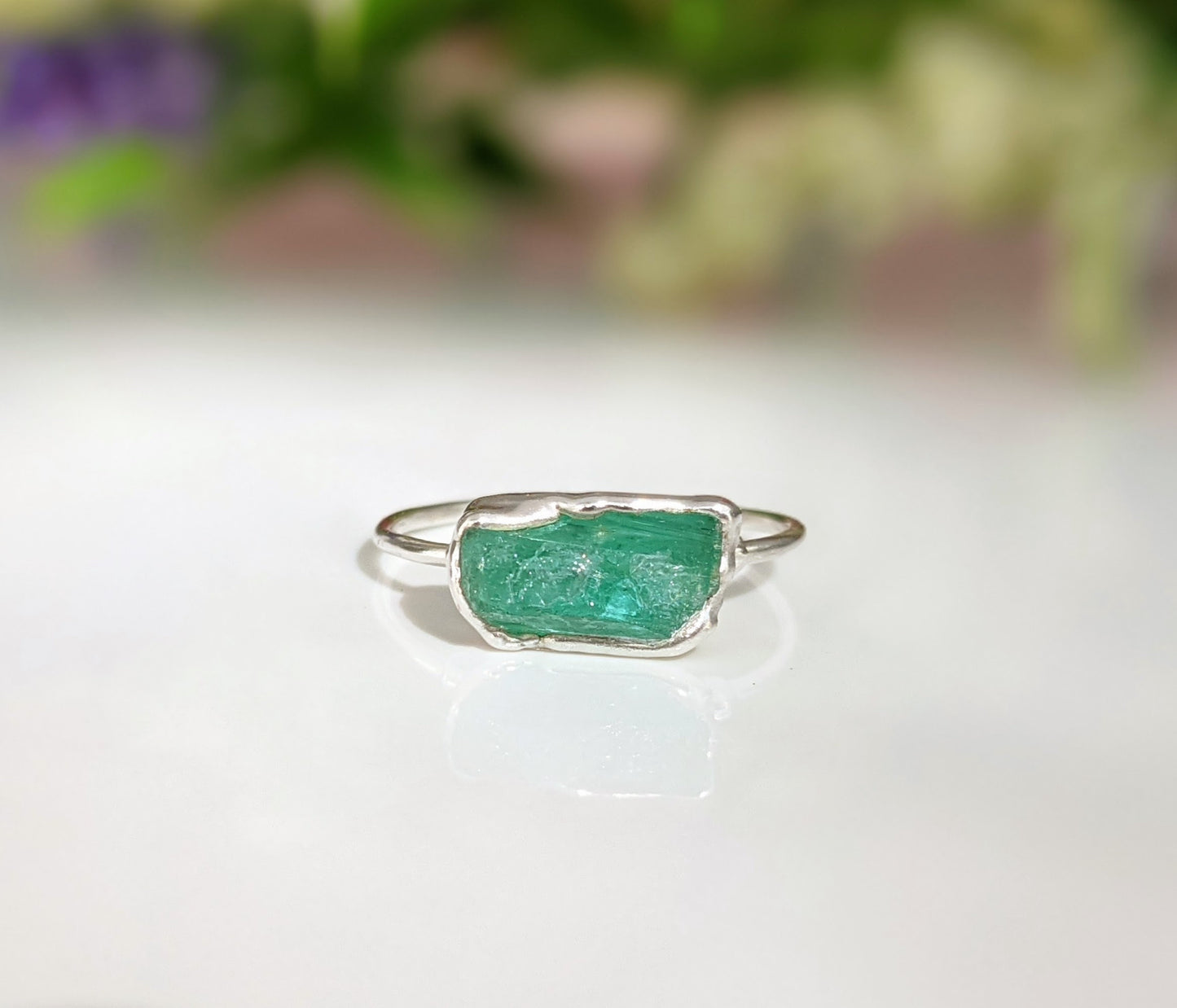 Raw Emerald ring, May birthstone ring, Raw stone ring, Emerald Engagement ring, Emerald Promise ring, Stacking ring, Boho ring, Gift for her