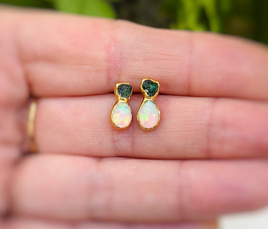 Genuine Opal Stud Earrings, Fire Opal 14k Gold Post Earrings, October  Birthstone Earrings – One Tribe Jewelry