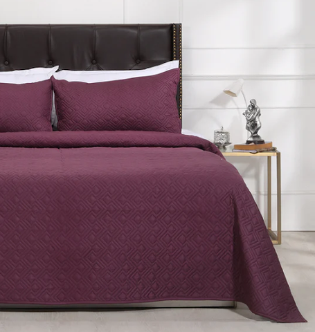 Urban Geometric Wine Quilted Cotton Bedcover