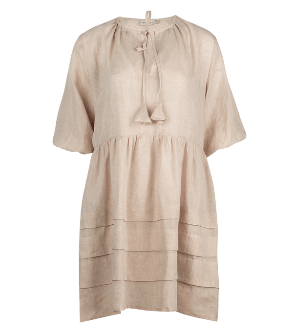 Leto Linen Puff Sleeve Short Dress Beige - Apoella – APOELLA