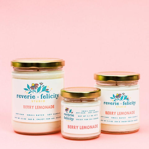 Berry Lemonade soy wax candles from Reverie + Felicity Studio