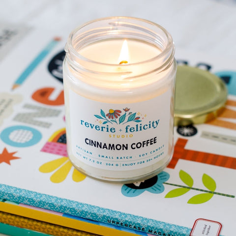 Cinnamon Coffee scented soy wax candle from Reverie + Felicity Studio