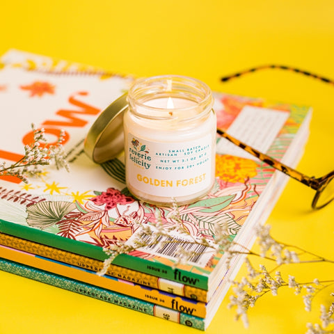Golden Forest scented soy wax candle from Reverie + Felicity Studio