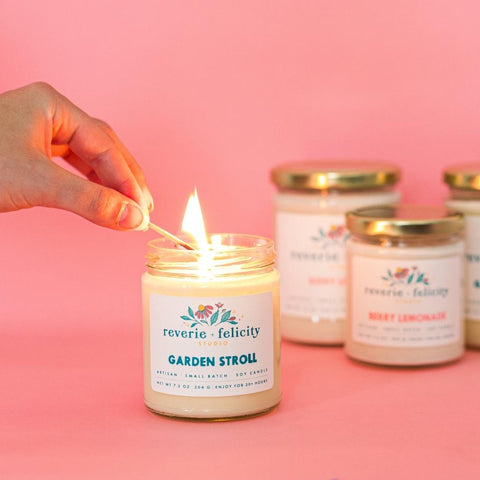 Garden Stroll scented soy wax candle from Reverie + Felicity Studio