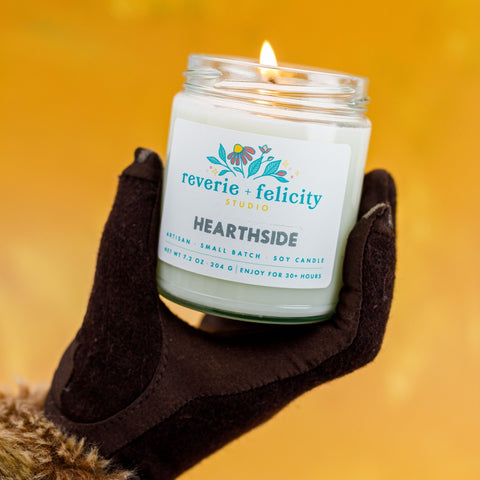 Hearthside scented soy wax candle from Reverie + Felicity Studio