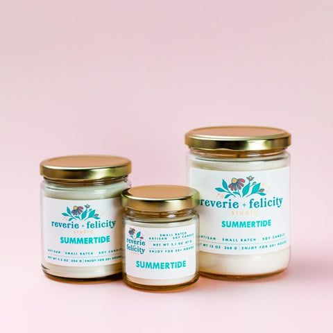 Summertide scented soy wax candles from Reverie + Felicity Studio