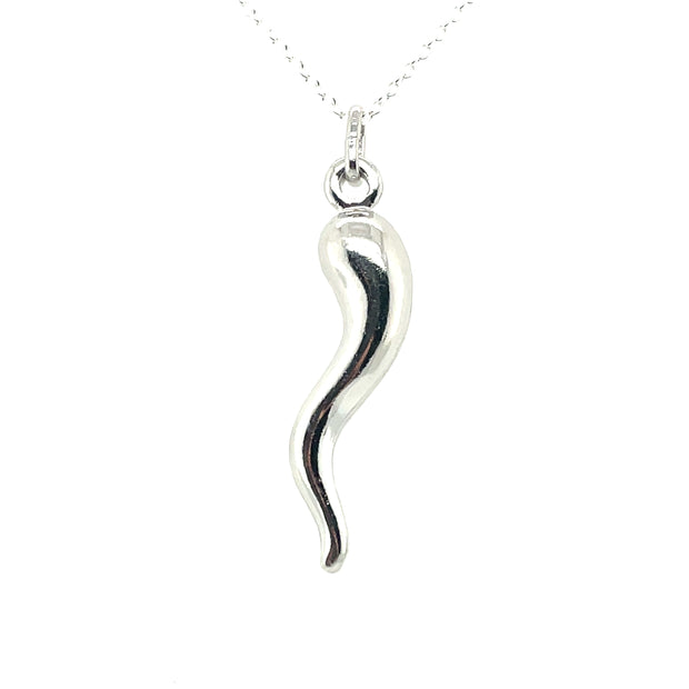 Blackened Sterling Silver Italian Horn Charm Necklace Pendant