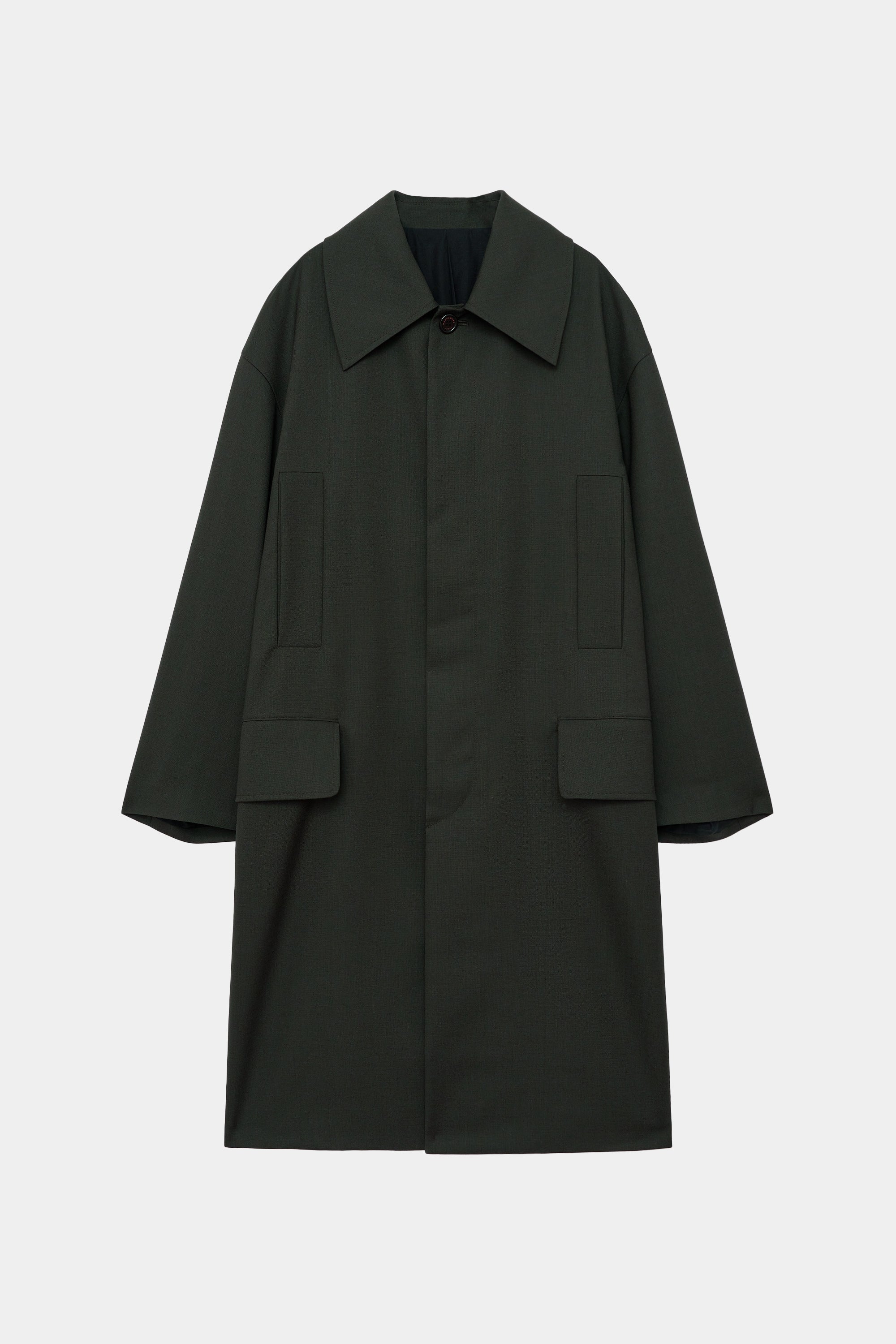 Organic Wool Heavy Tropical Mac Coat, Dark Olive – MARKAWARE