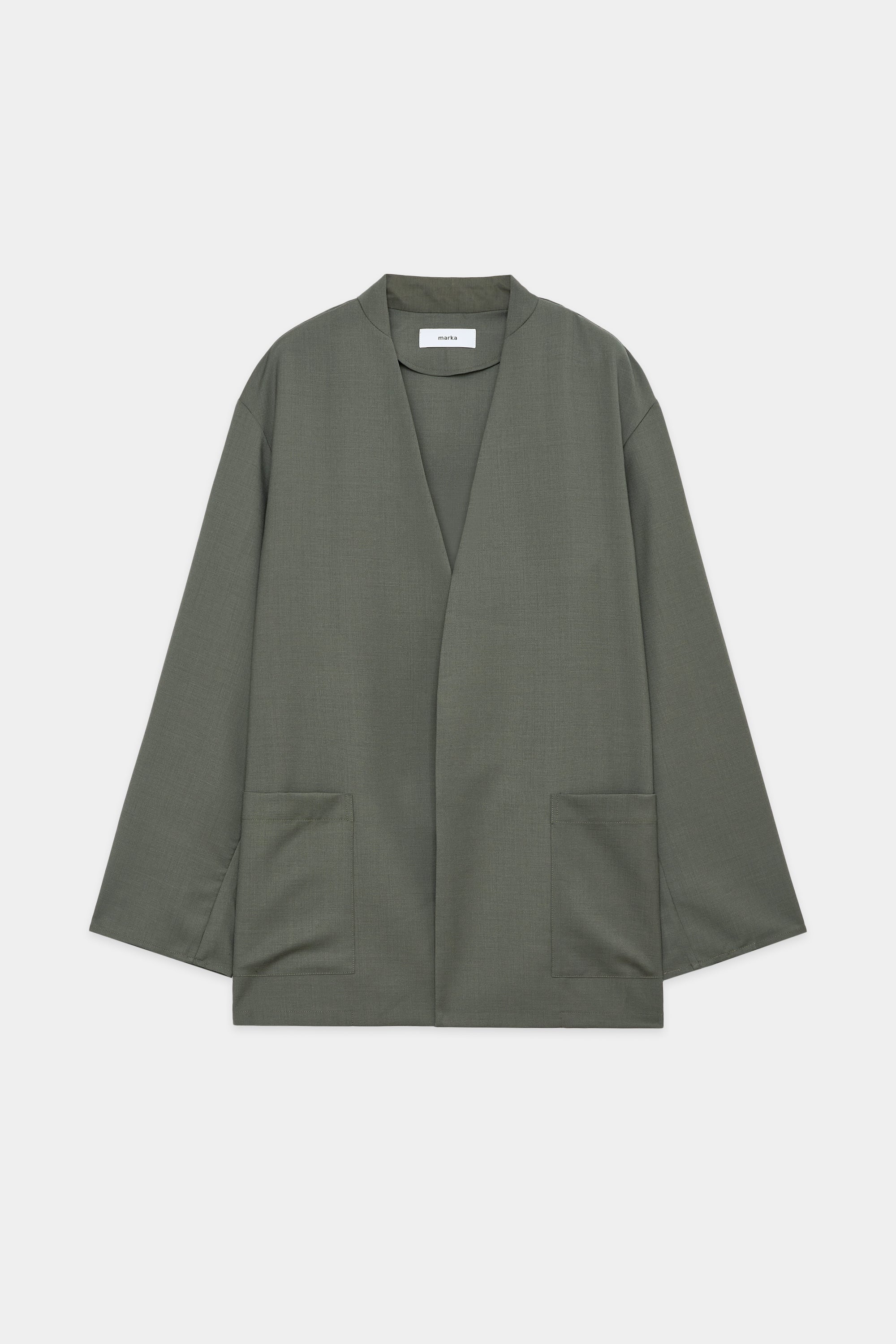 Organic Wool × Mohair Tropical Lapelless Shirt Jacket, Sage Green