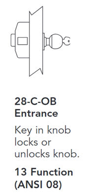 Sargent 28-C-OB Entrance Function Chart