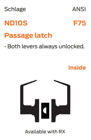 Schlage ND10S Function Chart