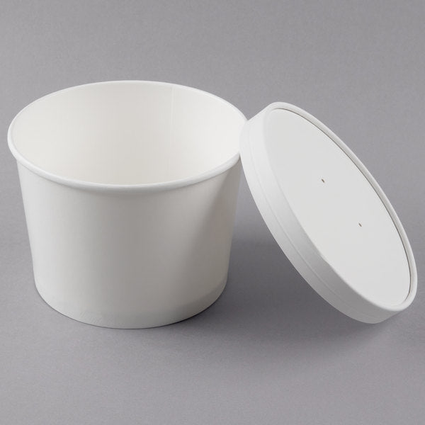 Choice 64 oz. White Paper Soup / Hot Food Cup Vented Lid - 150/Case