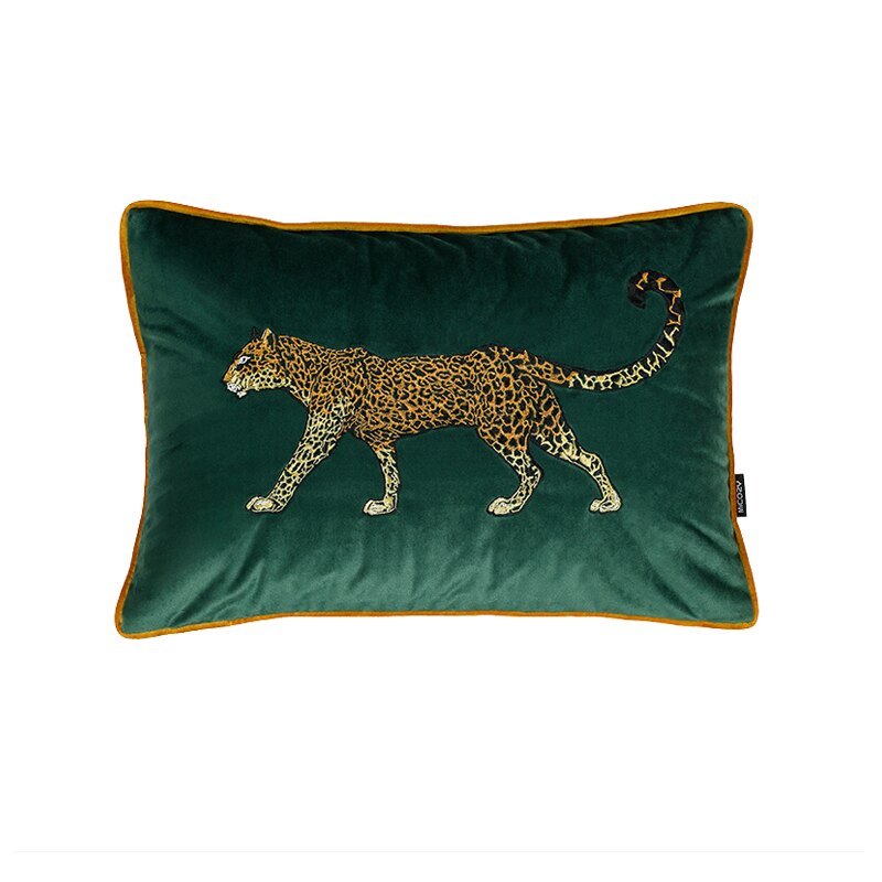 Retro Green Velvet Leopard Pillow Case
