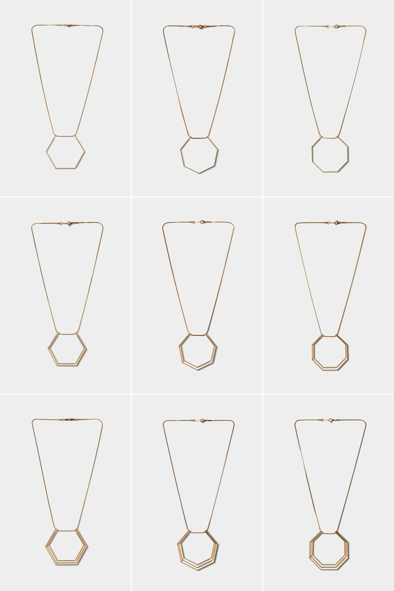 多角形のミニマルな真鍮製ネックレス