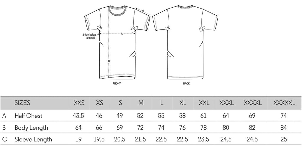 Unisex Classic T-Shirt Size Guide | Artfully Wild
