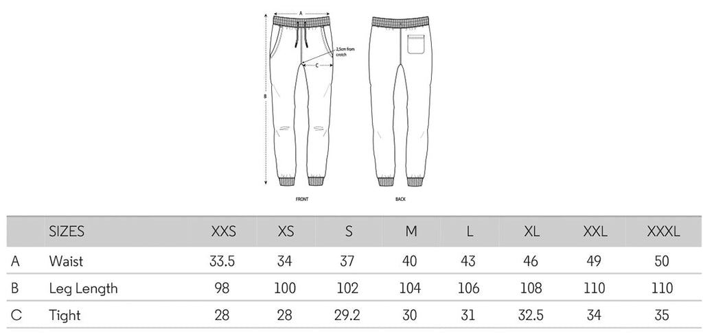 Unisex Jogger Pants Size Guide