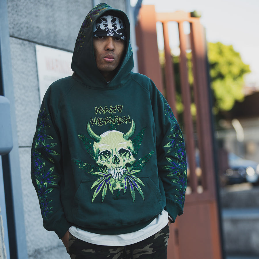 MAYO Devil Skull Embroidery Hoodie - BLACK / GREEN