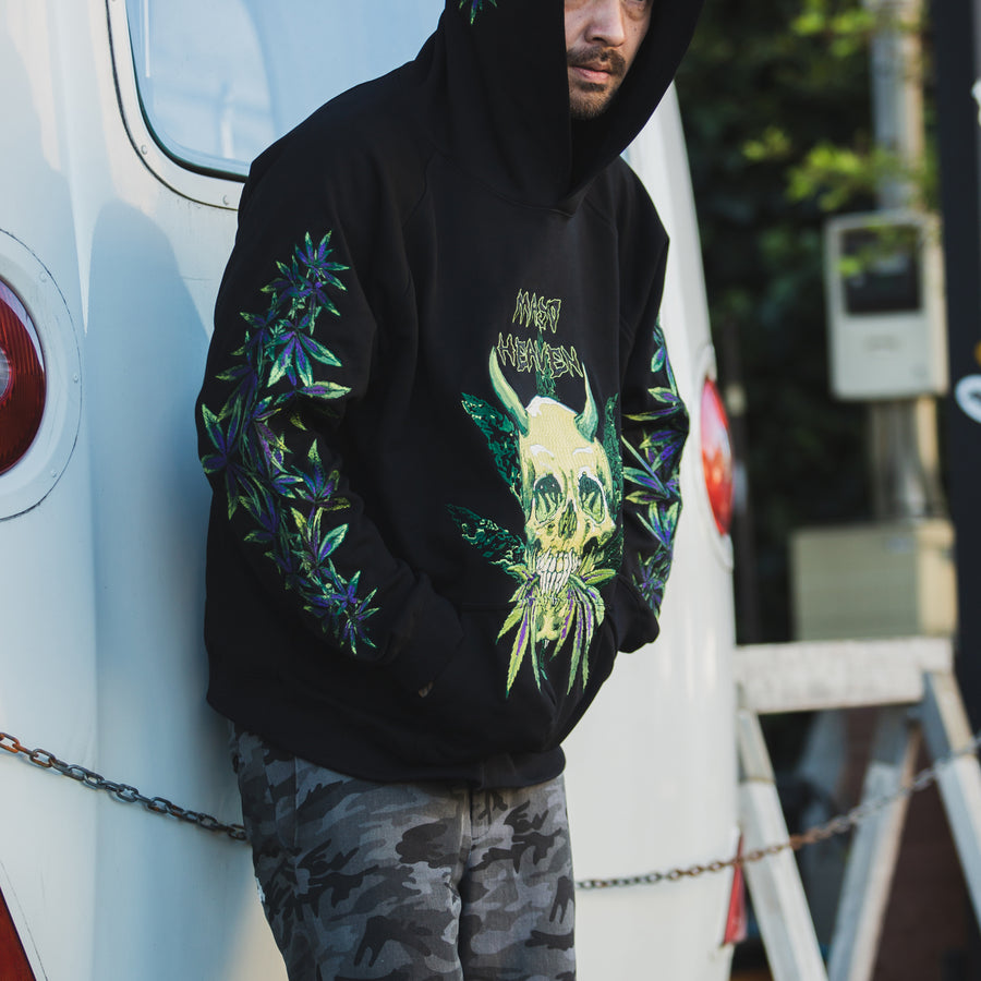 MAYO Devil Skull Embroidery Hoodie - BLACK / GREEN